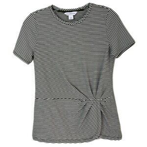 Liz Claiborne Women's Faux Wrap T-Shirt XS Green Striped Ruched Short Sleeve Top